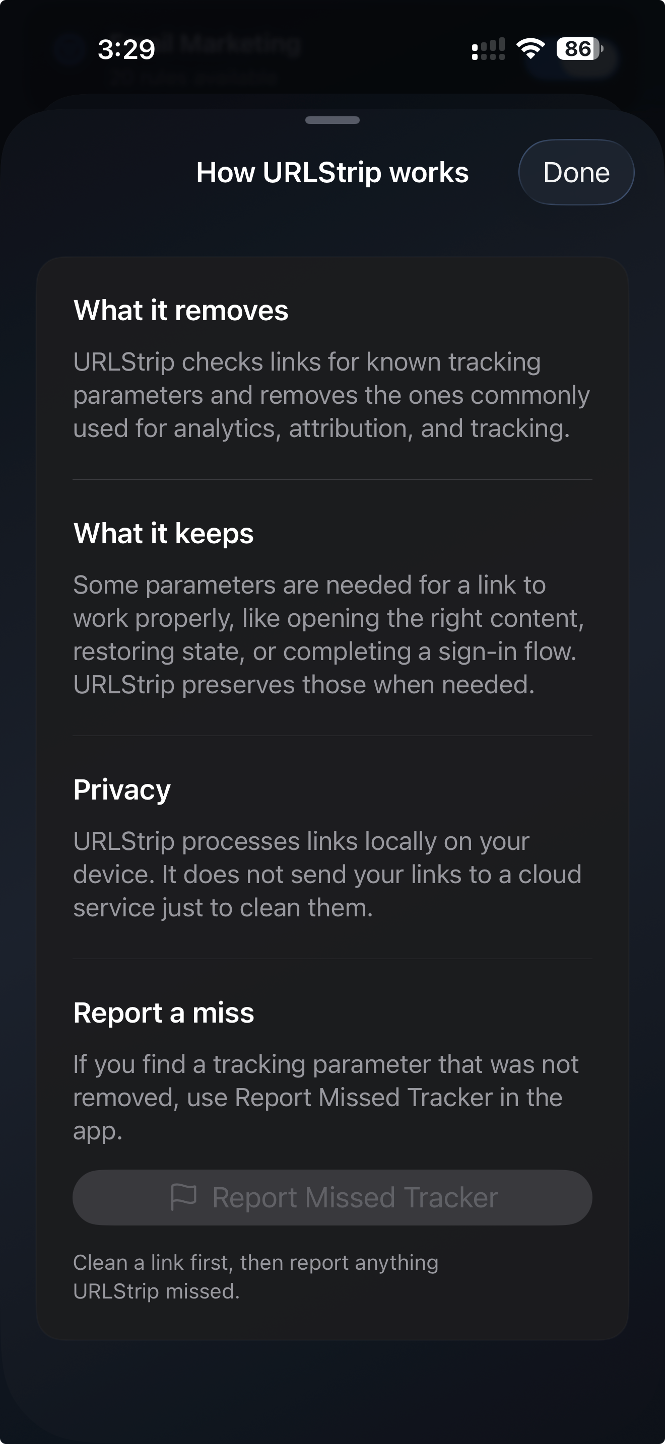 URLStrip iPhone how it works screen