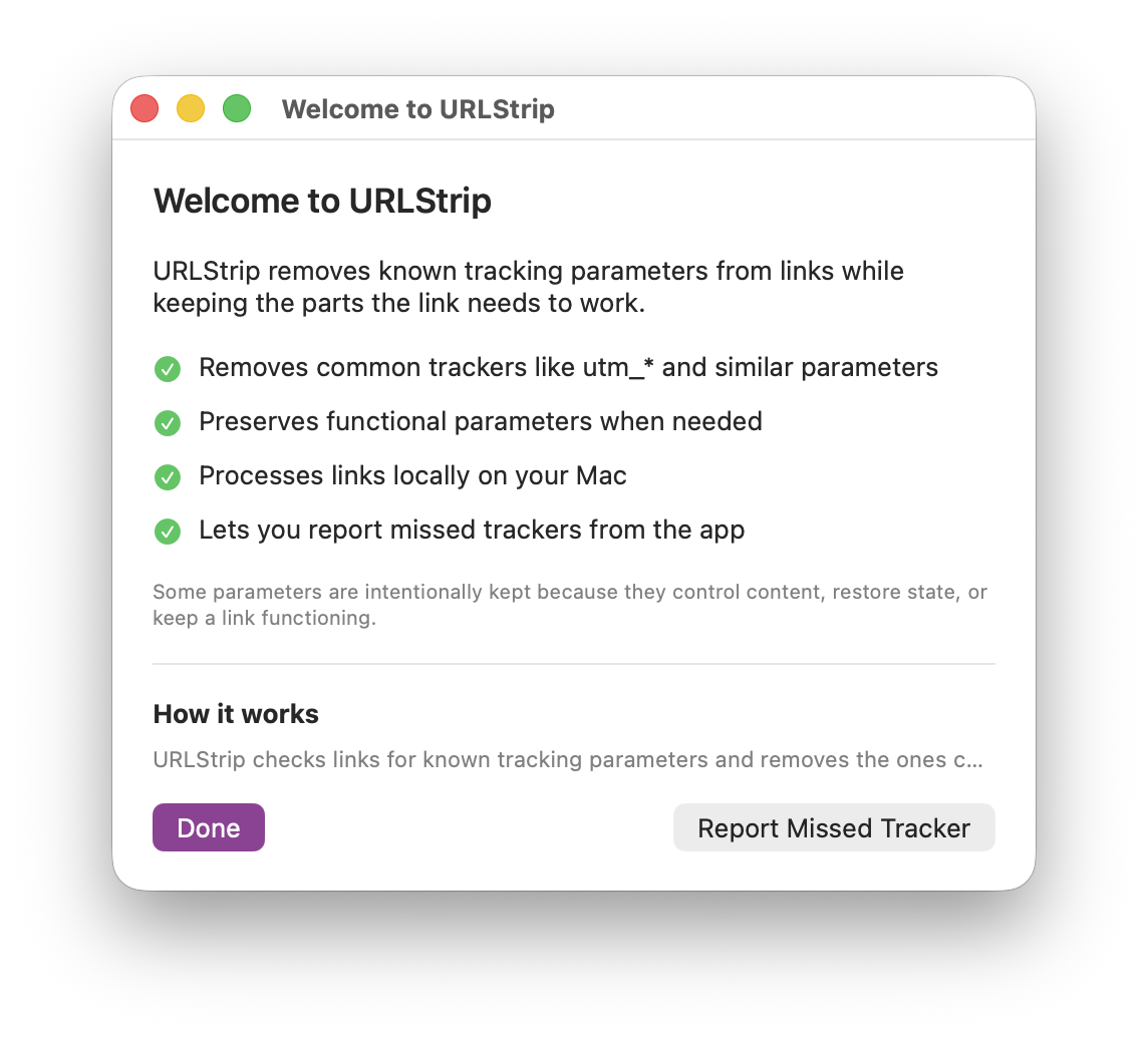 URLStrip macOS welcome screen